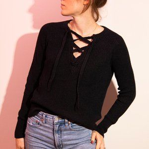 L.O.G.G. Black Knit Sweater with Front Tie